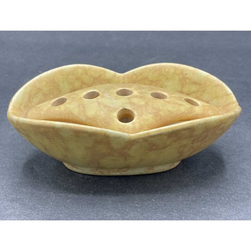 VTG MCM Made In Germany Yellow Ceramic Pottery Art Triangle Flower Frog 715-12